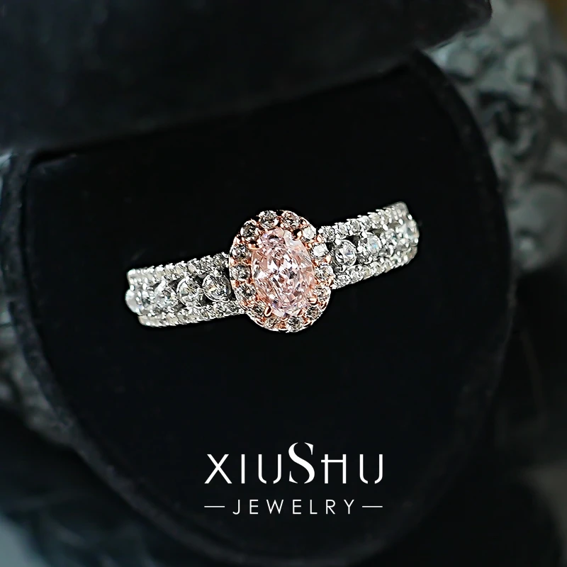 

e Sakura Pink Diamond Lace Ring 925 Silver Pigeon Egg High Carbon Diamond Staing Ring Luxury Faion Jewelry