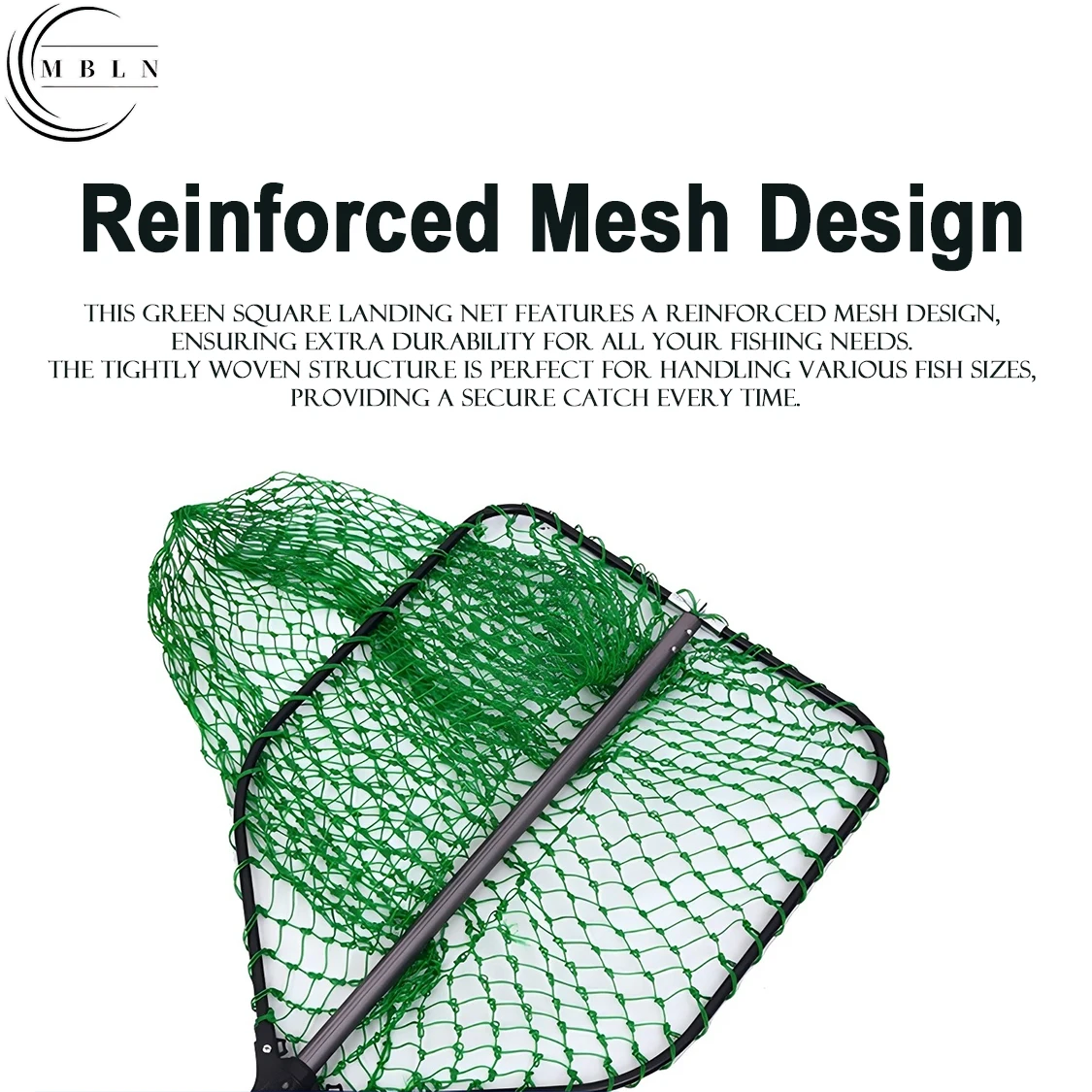 Grünes Faltbares Fischlandungsnetz, Großes Tiefes Netz, Aluminium-Dreiecksrahmen, Teleskopstange, Komfortgriff – Detail 6