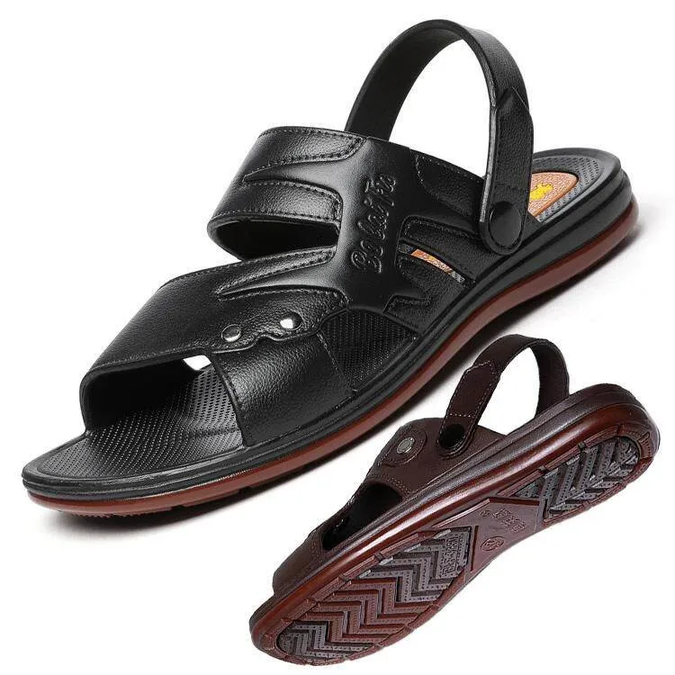 Men's Hard Bottom Rubber Slippers Anti-Slip Beach Shoes Breathable Wear-Resistant Summer Sandals Casual Style Student Friendly