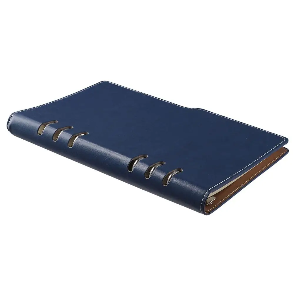 A5 Refillable Leather Notebook,Blue Hardcover Notebook Daily Planner with 6-Ring Binder for Men