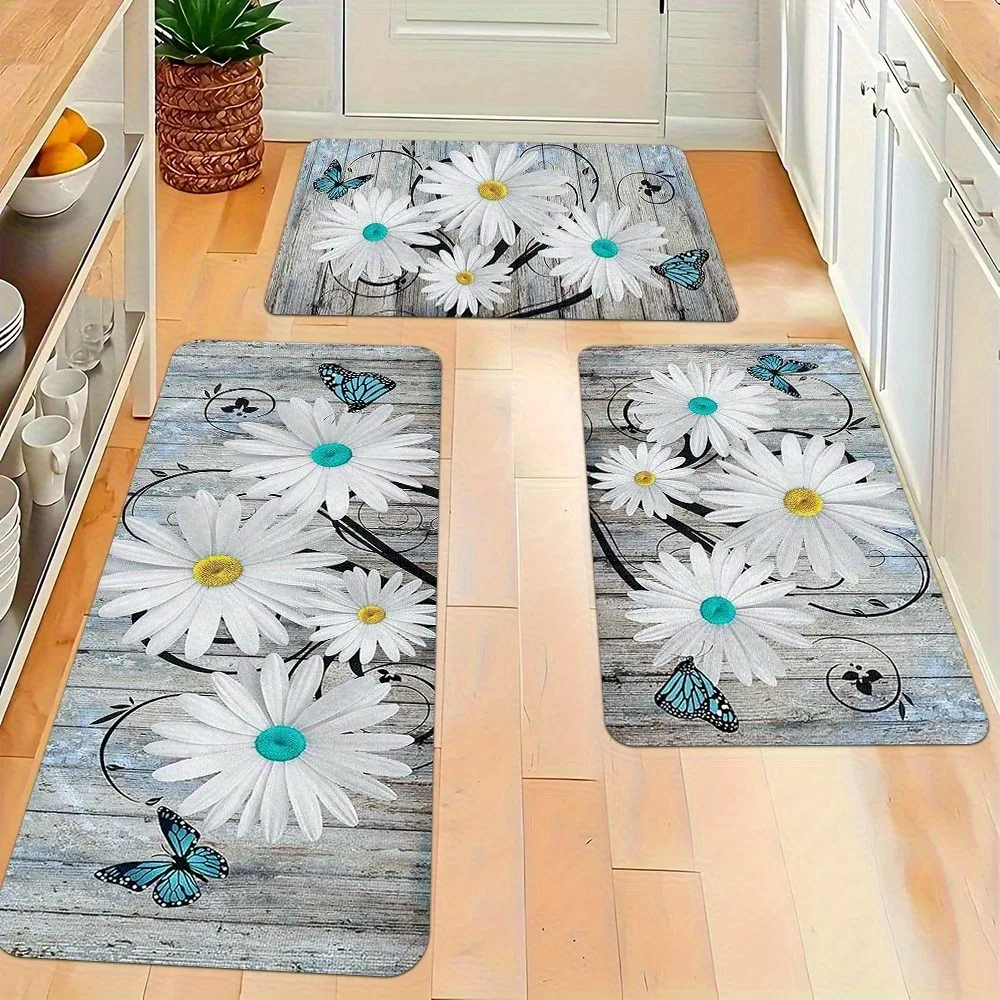 1PC Daisiea & Butterflies Kitchen Rug Non-Slip Door Mat Pop design Bathroom Rug Bath Mat Carpet for Home Sink Laundry Decor