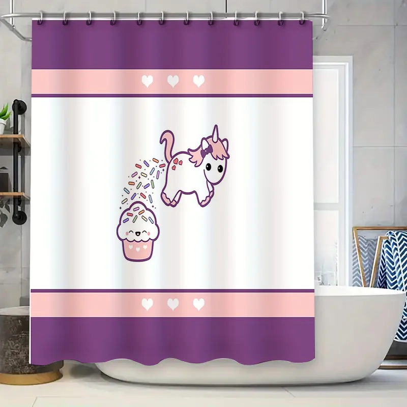 

Cute Unicorn Shower Curtain Pastel Rainbow Horse Washroom Decor Waterproof Fabric Bathroom Set Vintage Style Home Textile