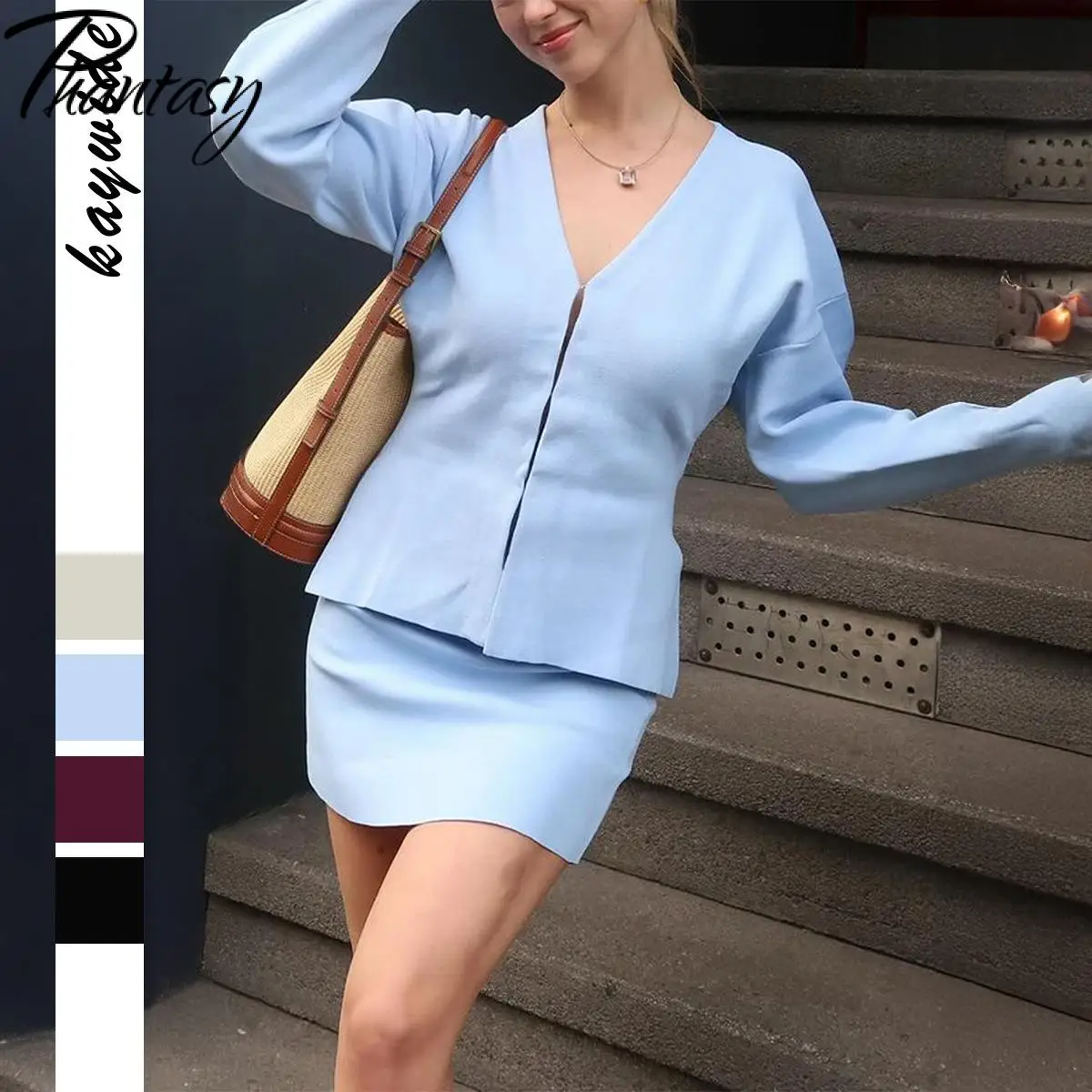 Phantasy Women's Fashion Knit Cardigan Vintage Solid Color Knitted Tops Casual Style Simple Line Design Elegant Retro Cardigan