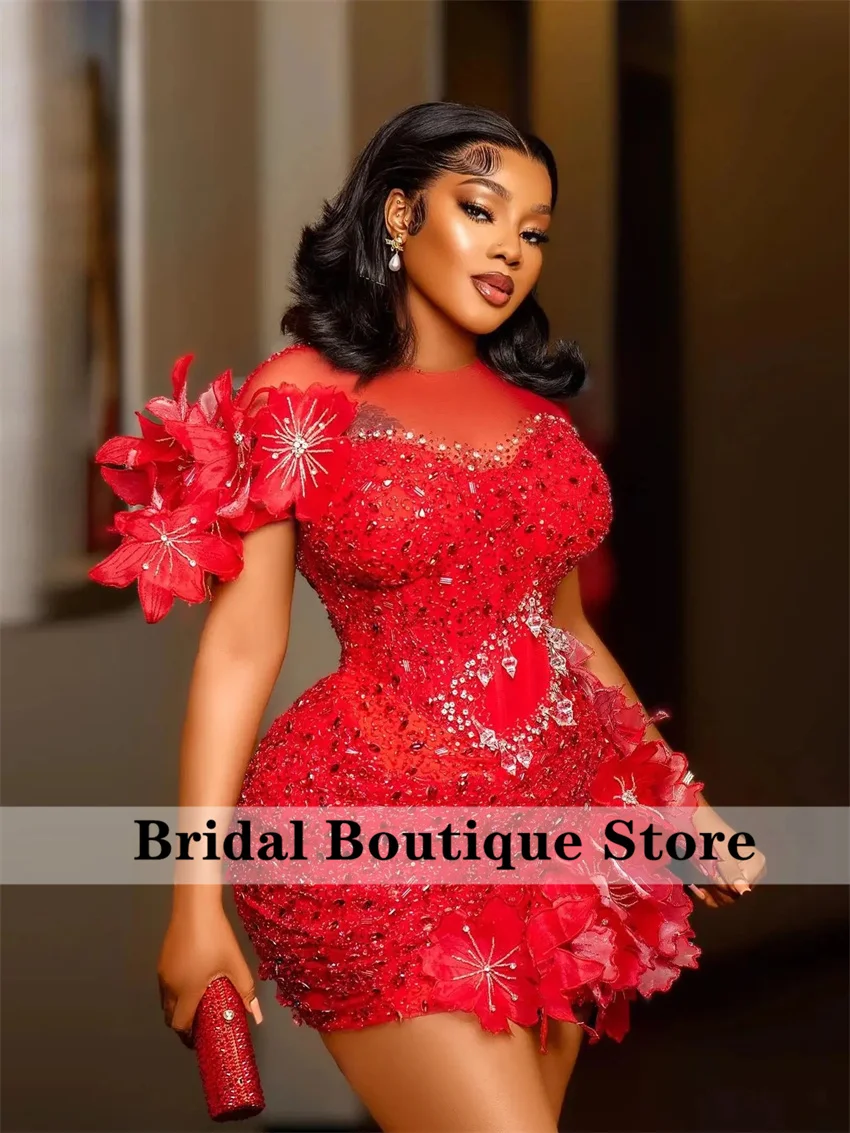 فستان حفلات كوكتيل قصير أحمر سباركلي مطرز بأحجار الراين الكريستالية فستان حفلات أعياد الميلاد من فيستدوس دي فيستا حسب الطلب