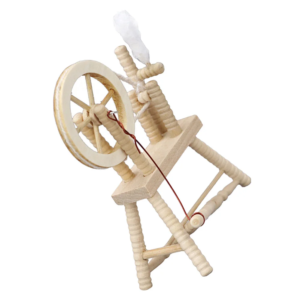 รุ่น Vintage Spinning Wheel Miniature สิ่งทอเฟอร์นิเจอร์ตกแต่งบ้านเครื่องประดับ Hand Reeling Machine