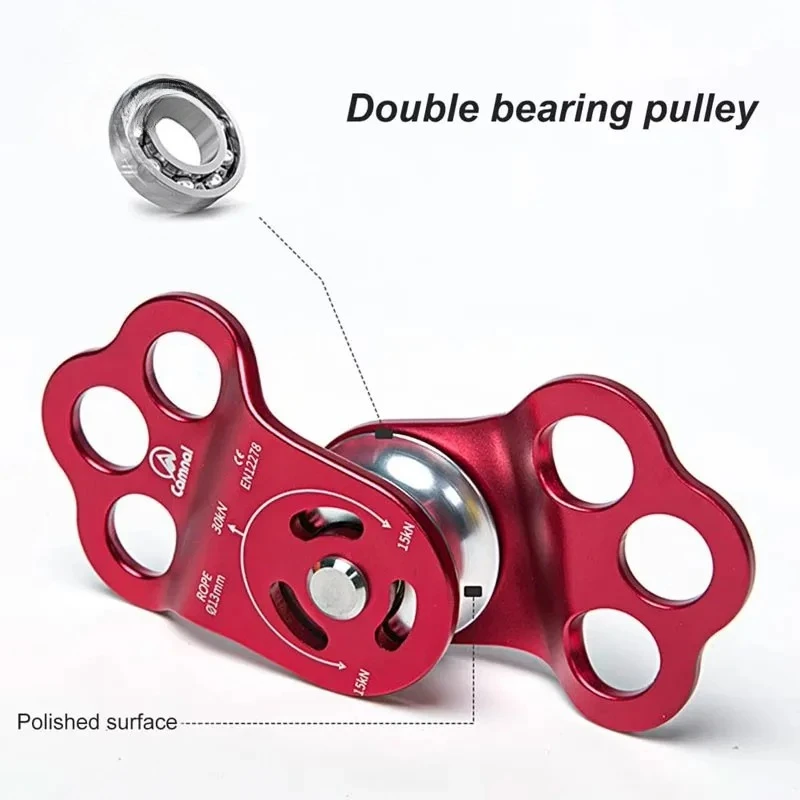 

Outdoor Climbing Pulley Aluminum, 3-Hole Connection Fixing Aviation 30KN, Built-in Double Ball Bearing for Rope Lifting