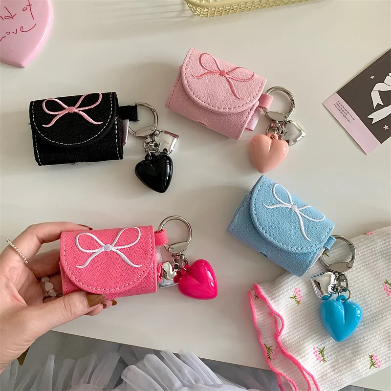 

Korean Denim Bow Cute Earphone Case For Apple Airpods 3 2 Pro Cover with Love Charm Headphone Charging Cases For Airpod Pro2