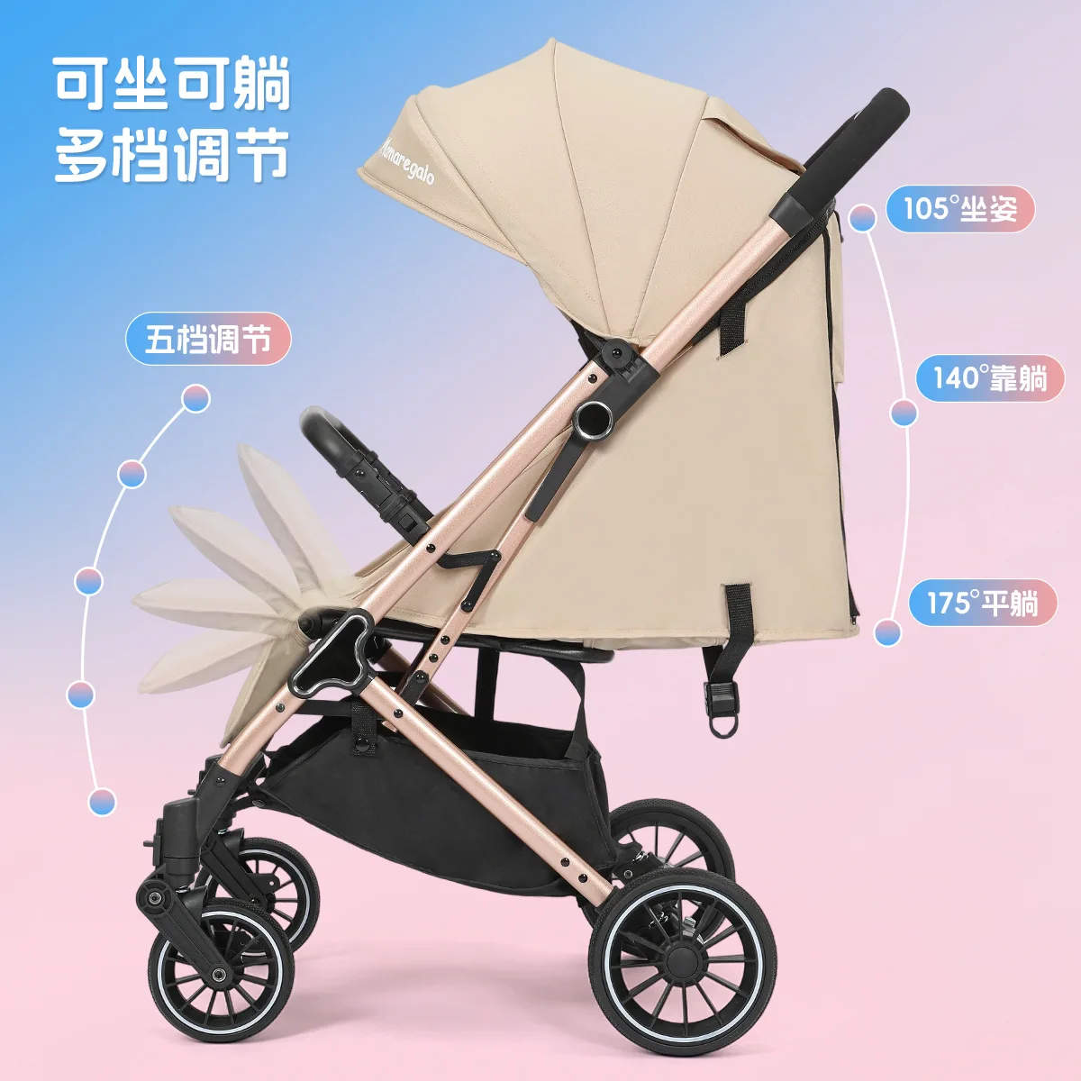 

Baby Carriage Pram One-button Folding Three-foldable Can Sit Lie Down Handcart Baby Walking Tool Baby Carriage