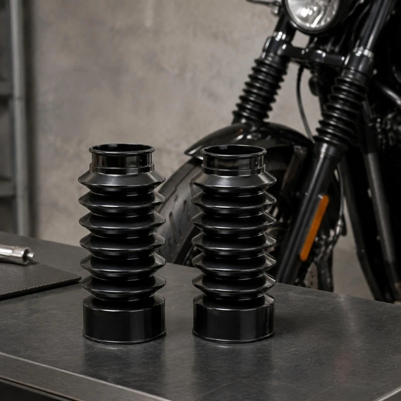 D8KE Suspension Dust Boot Pair with Black Plastic Bellows Construction, 2 Covers and 2 Cable Ties for 975 Motorcycle Maintenance