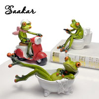 SAAKAR Resin Funny Frog Figurines for Interior Home Bathroom Interior Decoration Accessories Personalized Gift Object Collection