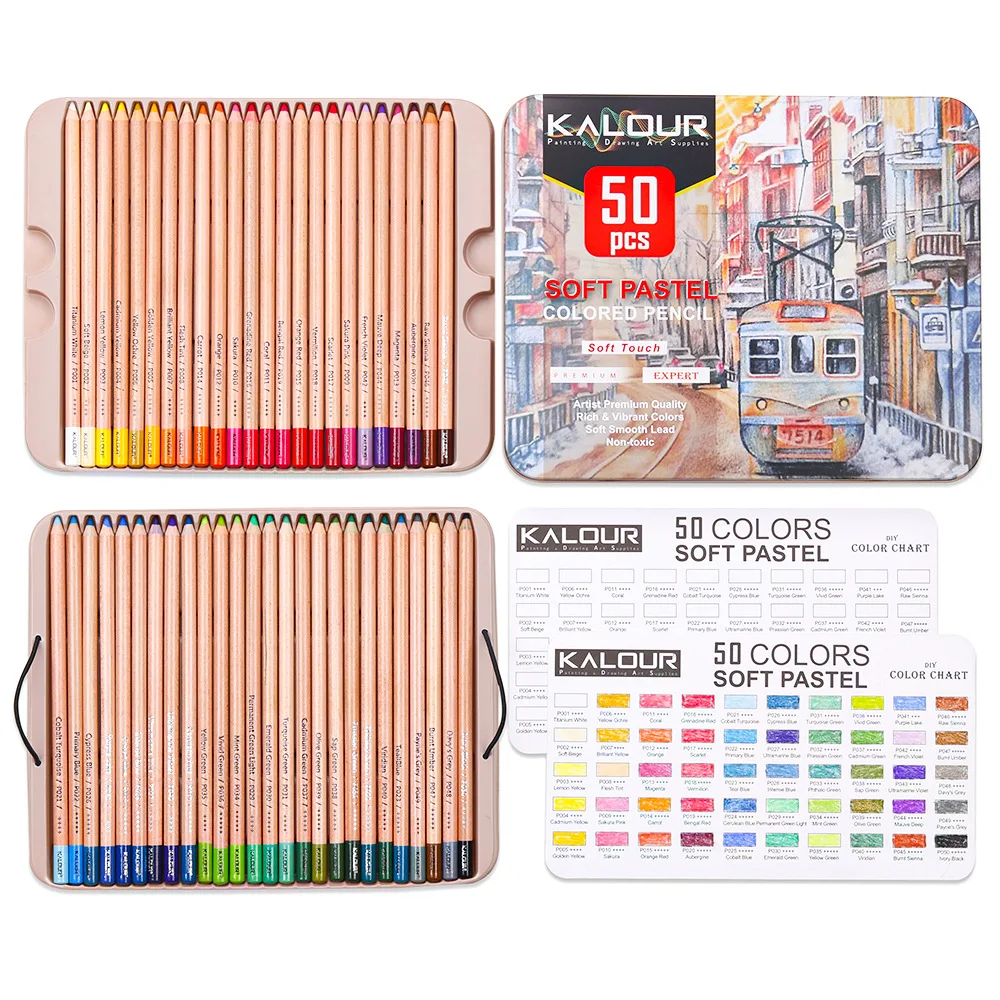 KALOUR 50 Piece Professional Soft Pastel Colored Pencil Wood Skin Tints Pastel Colored Pencils For Artist Coloring Art Supplies