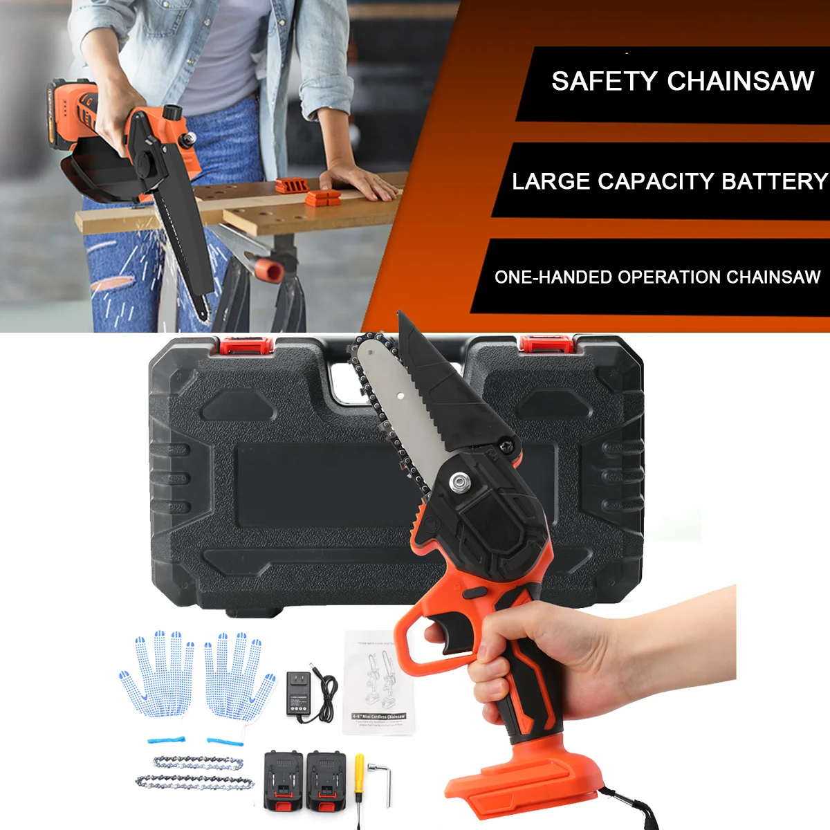 

550W Mini Electric Chain Saw Electric Handheld Chainsaw Kit 21V Portable Small Handheld Lithium Battery Chainsaw