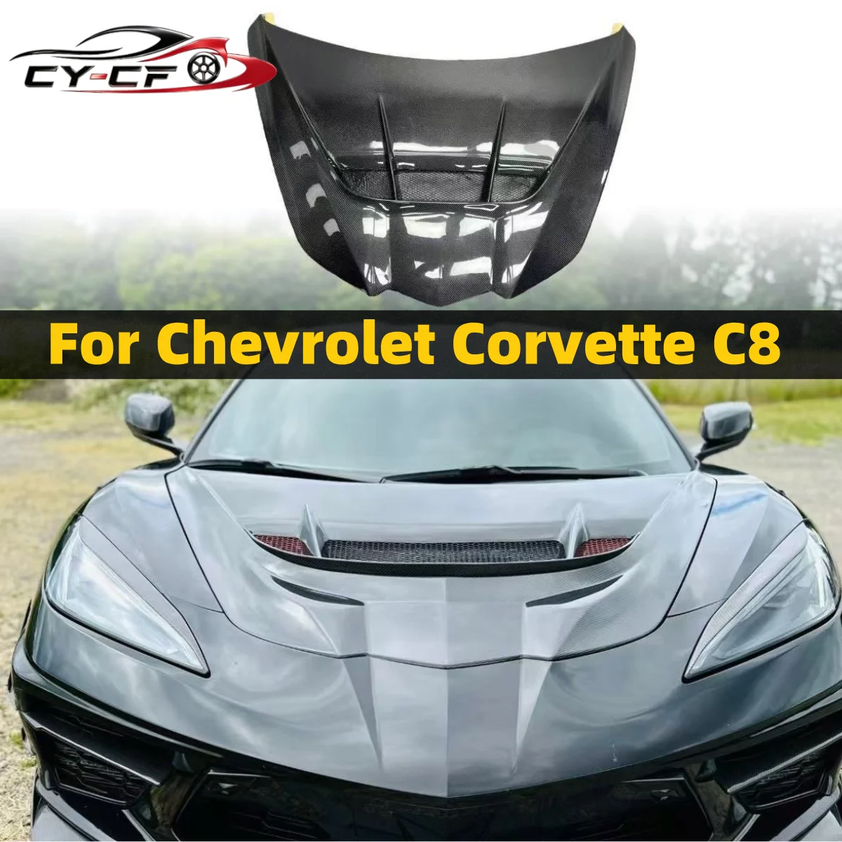 For 2020+ Corvette C8 Z51 Z06 Car Accessories Hood 100% Carbon Fiber/Forged Carbon/FRP ZR1 Style Front Hatch Cover Fit