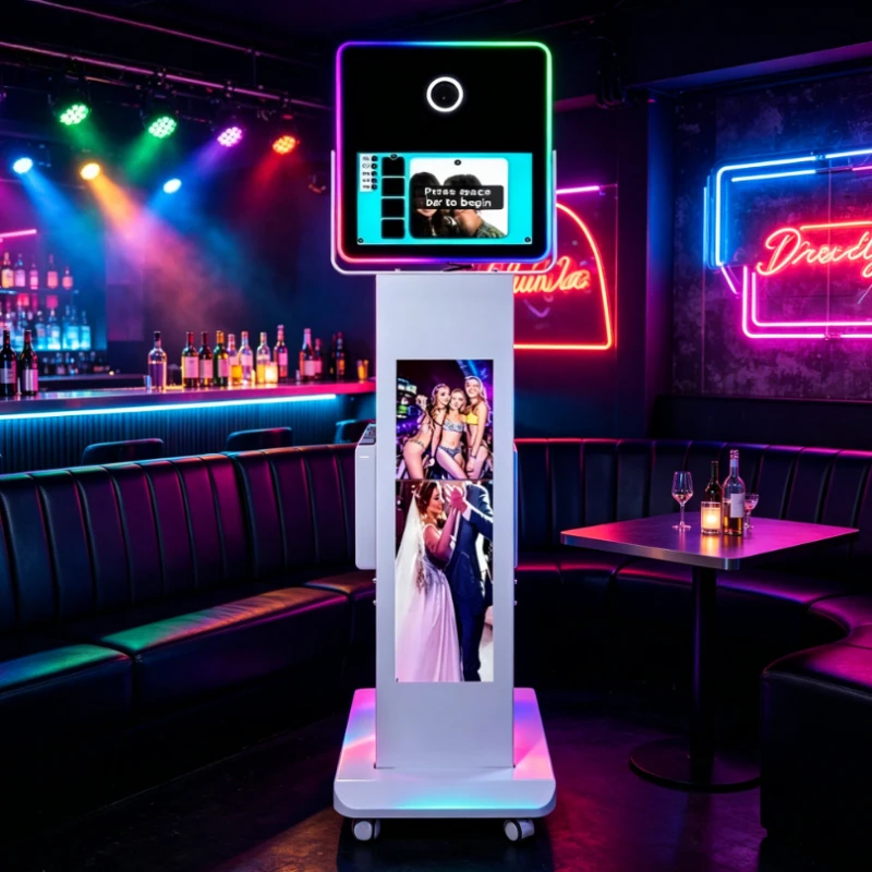 Touch Screen Metal DSLR Photo Booth Kiosk, Portable Customizable Photo Booth Shell with HD LCD Display