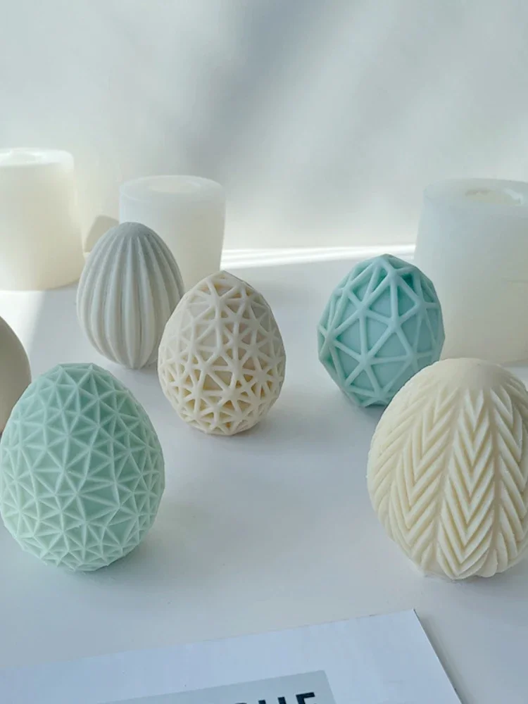 3D jajko wielkanocne świeca silikonowe formy geometryczne paski DIY mydło wyrabiane ręcznie czekoladowe formy do pieczenia jajka formy do aromaterapii — zdjęcie 2