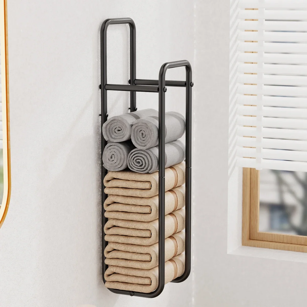 1 Pc Towel Rack, Wall-Mounted Ironwork Double-Pole Bathroom Storage Rack, Vertical Bath Towel Hanging Rack 4