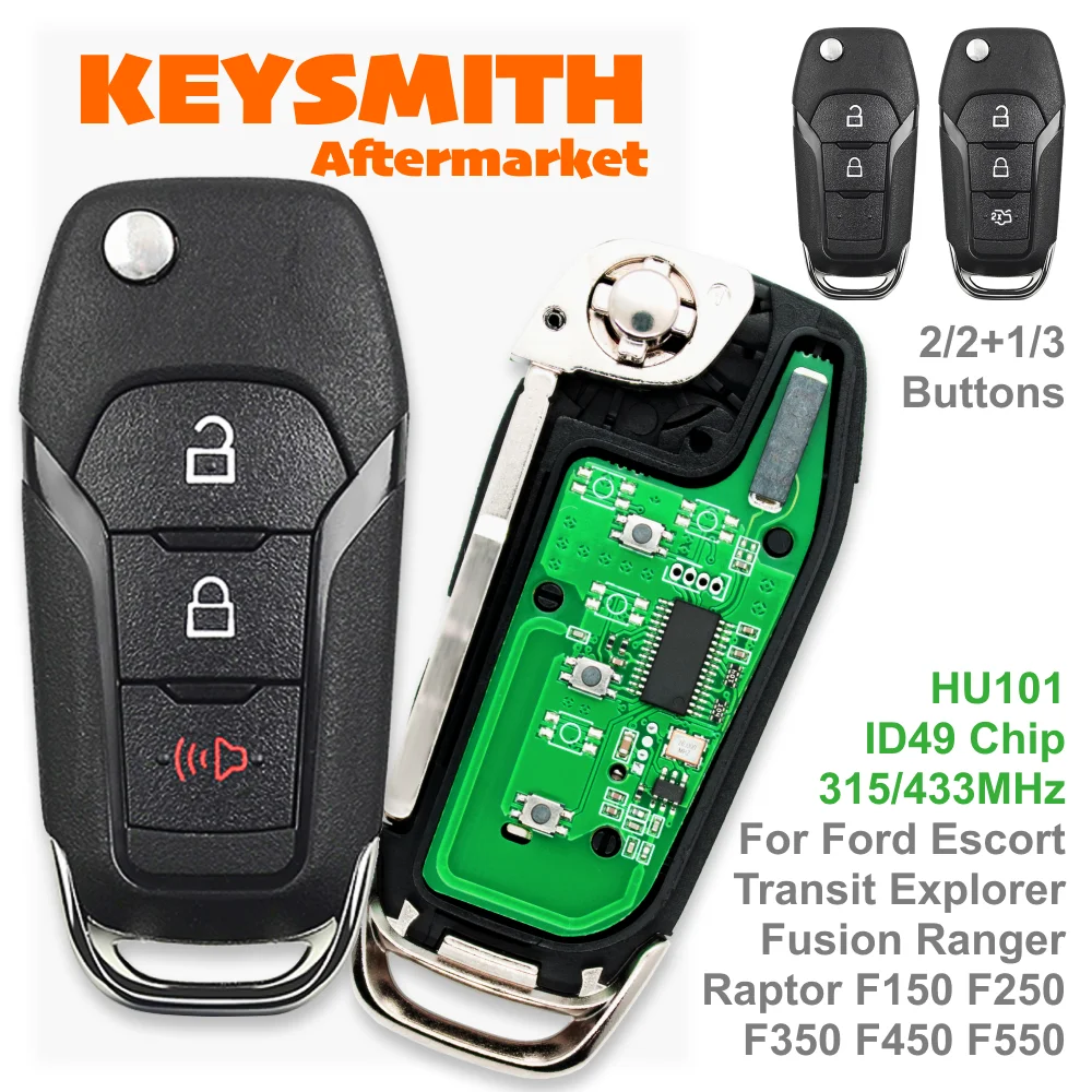 

KEYSMITH Remote Car Key ID49 Chip 315 433 MHz For Ford Escort Transit Explorer Fusion Ranger Raptor F150 F250 F350 F450 F550