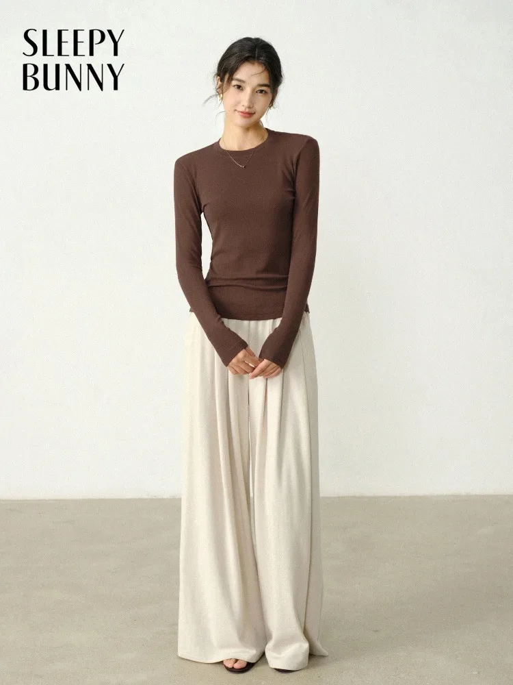 

Women Wool Knit Long Sleeve T Shirt Base Layer Spring Fit Casual Solid Color Crew Neck Top for Lady Elegant Chic Daily Outfit