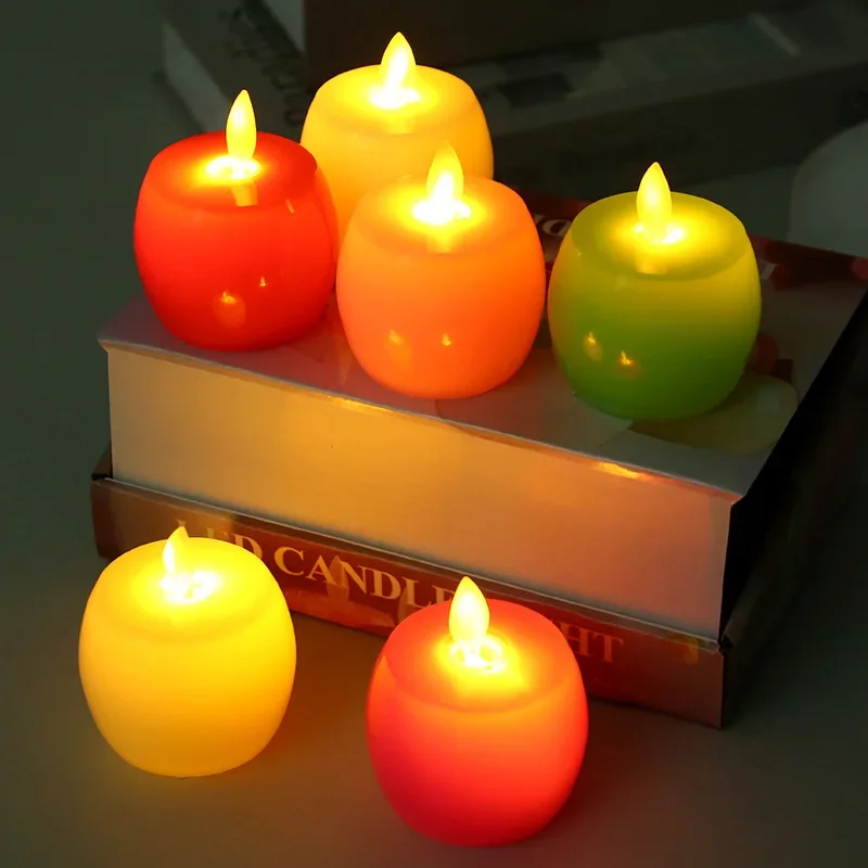 6PCS LED Flameless Flickering Candle - Swaying Flame Effect for Wedding Christmas Realistic Apple-Shaped Battery Operated Candle