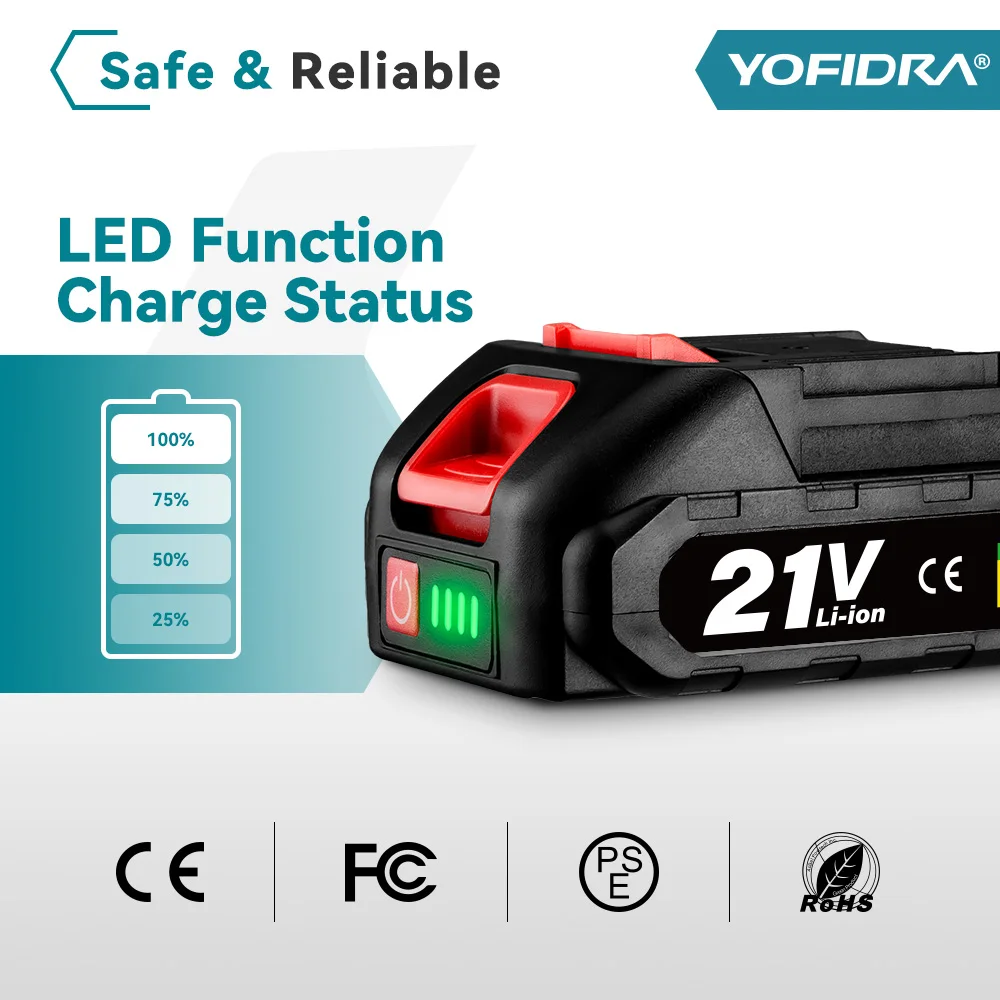 YOFIDRA 18-21V Wiederaufladbare Lithium-Batterie für Bürstenlose Kettensäge Bohrmaschine Elektrischer Schraubenschlüssel für Makita 21V 18V Akku – Detail 6