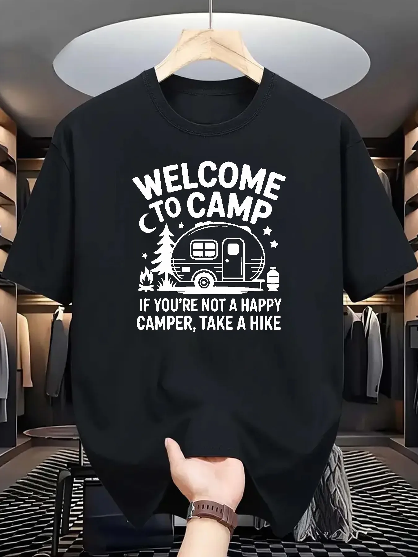 Men's Black T-Shirt Graphic Casual Tee for Camping Hiking Enthusiasts Camping Apparel Humorous Graphic Tee Comfortable Fit