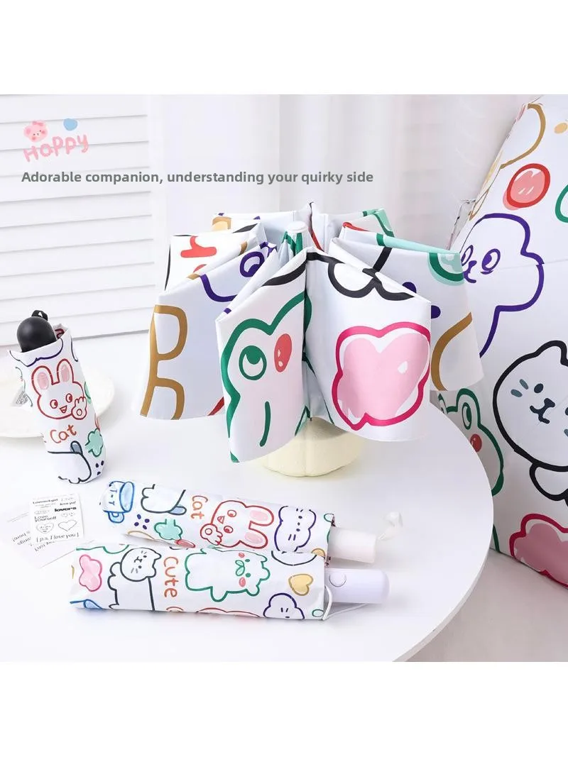 

Automatic Umbrella Women's Summer Sunshade UV Protection Rainproof Rainbow Graffiti Design Dual Use Sunny Rain ...