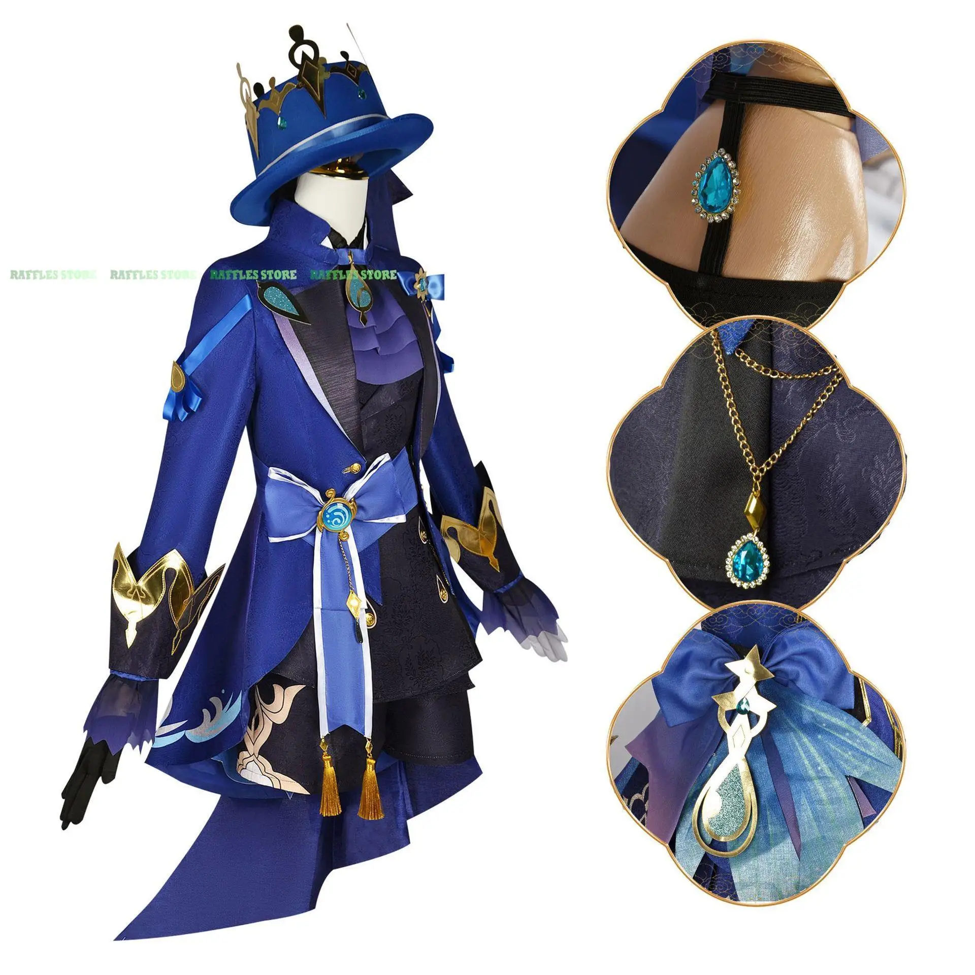 Furina Cosplay Costume com Peruca Chapéu para Mulheres, Genshin Impact Anime, Focalors Preto, Roupas de Jogo, Sapatos DIY, Vestido de Festa