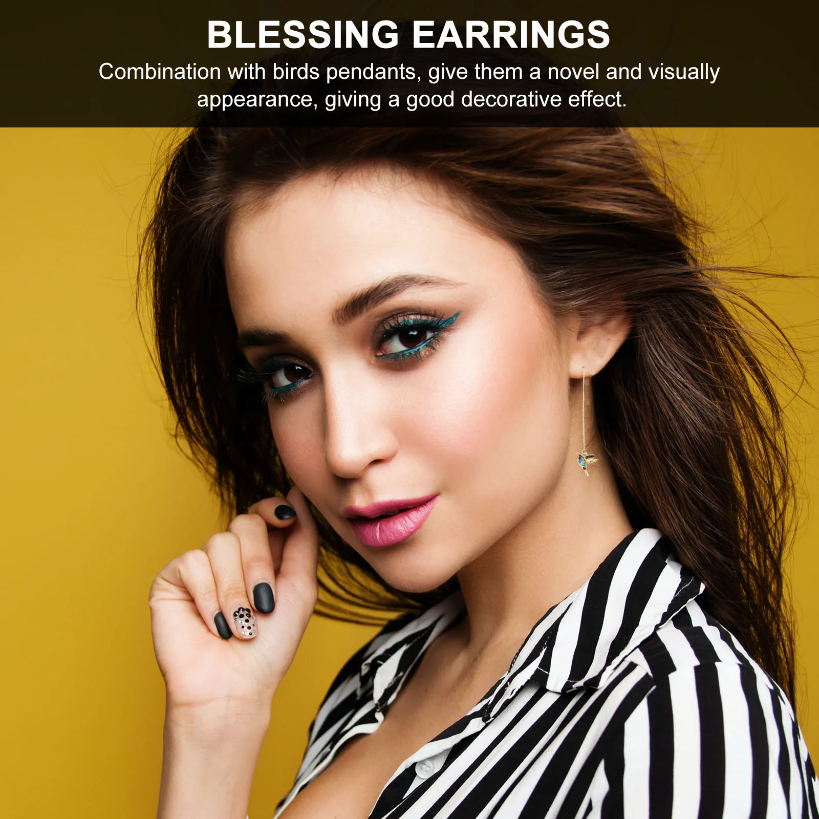 

Rhinestone Hummingbird Earrings Chain For Women Long Dangle Bird Alloy Crystal Threader Drop Ear Line Blessing Pendant Luck