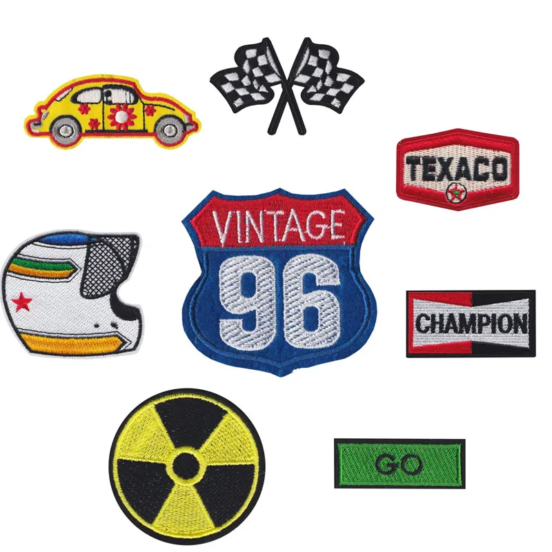 Punk Style Car Race Helmet Locomotive Badge Patch Embroidered Iron Patches for Clothing DIY Kids Clothes Stickers Badges