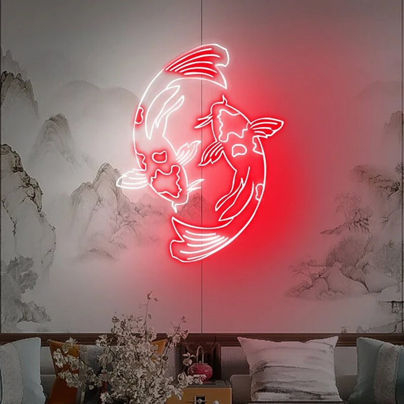 Koi Fish Neon Sign Japanese Neon Signs Custom Living Room Home Wall Art Decor Led Light Personalized Japan Neon Koi Lover Gift