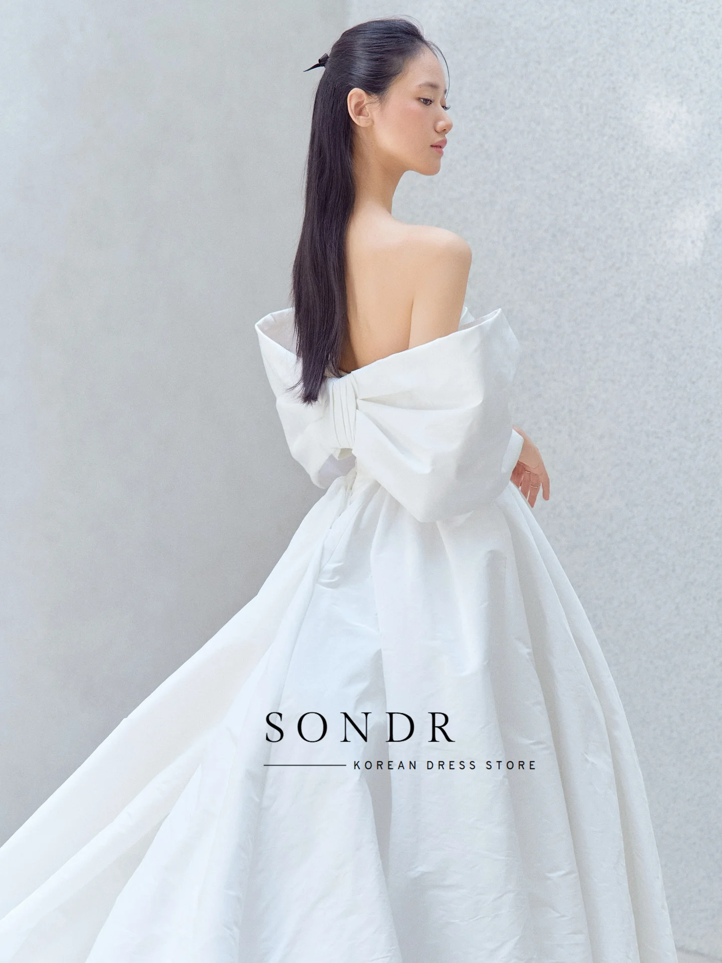 Sondr Modern Bow Jacket Wedding Party Dress Off Shoulder Sweep Train Ivory Taffeta Korean Bridal Reception Gown Customized