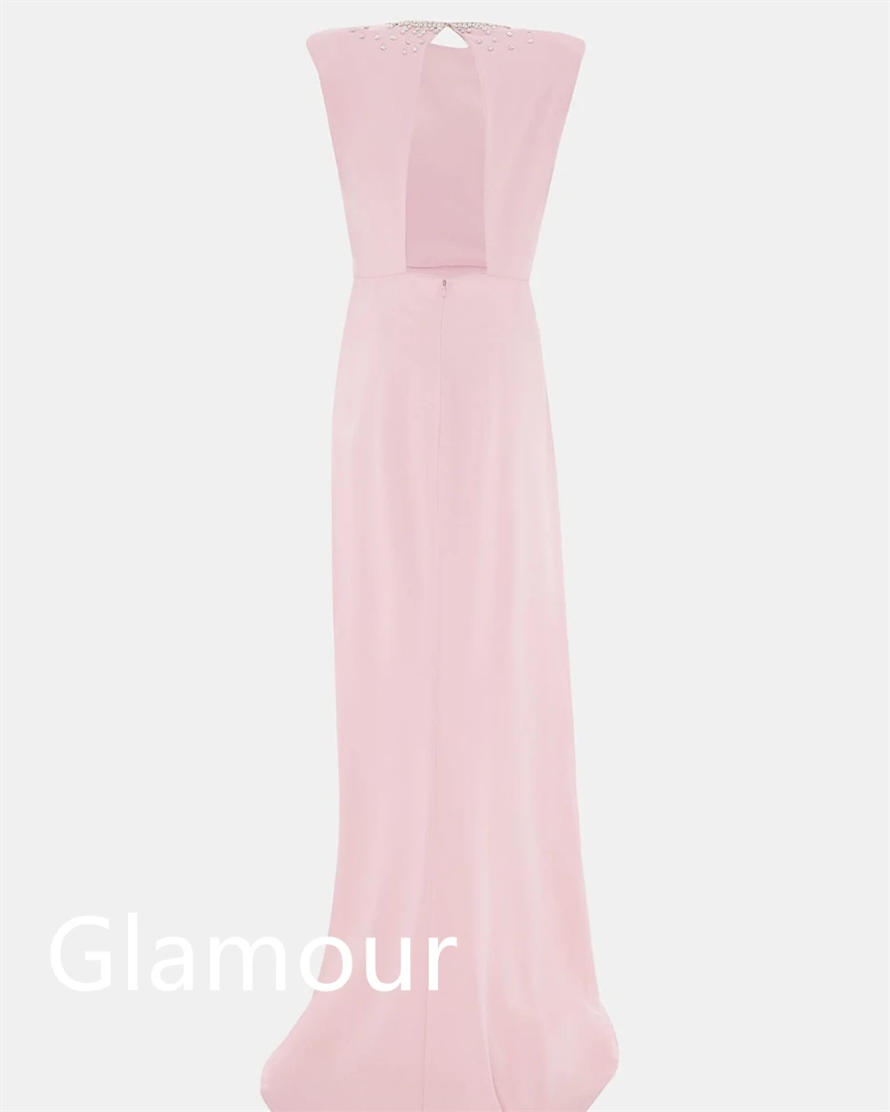 Customized Exquisite Pink Jersey Evening Dress Temperament Crew Neck Cap Sleeve Sleeveless Crystal Bespoke Occasion G