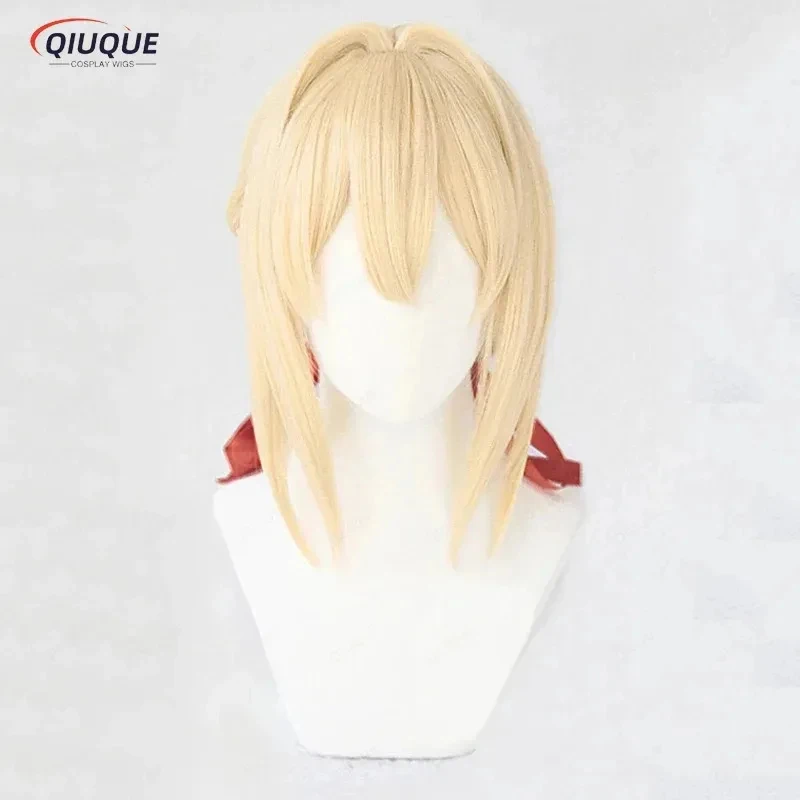 e,4;v'6\k/Violet Evergarden Ponytail Braid Buns Blonde Hair 0Y9N07KY Heat Resistant Cosplay Costume + Wig Cap + Ri5;g'8.n/3\ view 3