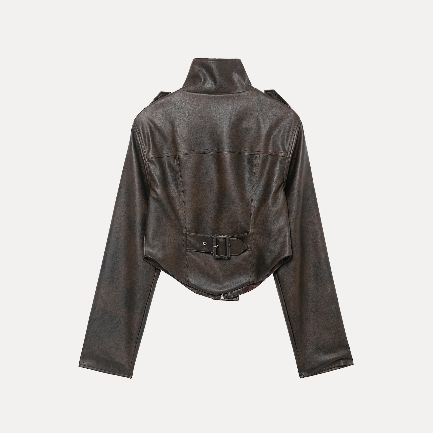 Faionable High Collar Long Sve Leather Jaet Women's Coat Zipper Decorated Sli Design Autumn New Arrival Z