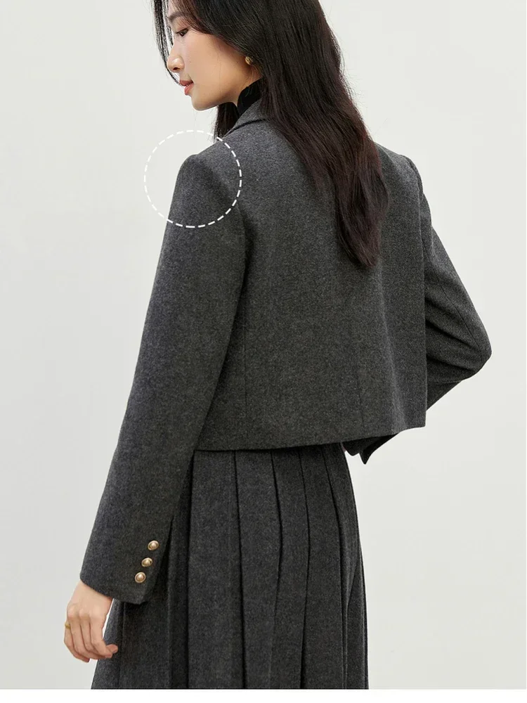 SENTUBILA Grey Wool Blend Cropped Blazer Women Elegant Fashion Jacket Sold Separately 2024 Autumn Winter Outerwears 144W57484