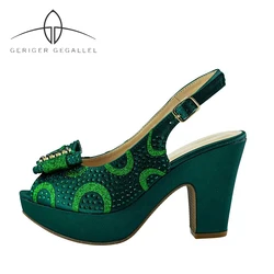 Green Platform Shoes Slingbacks Women's Sandals Italian Stylish Fashion Pumps Heels Women Party Dress High Heels Chunky Sandals