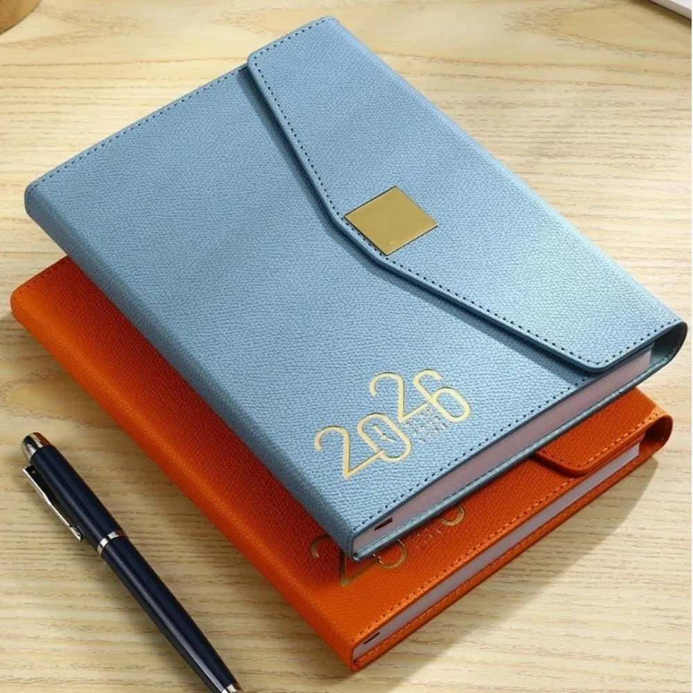 2026 A5 Planner Notebook Leather Cover Square Buckle English Notebook Schedule Book Daily Plan Time Organizer