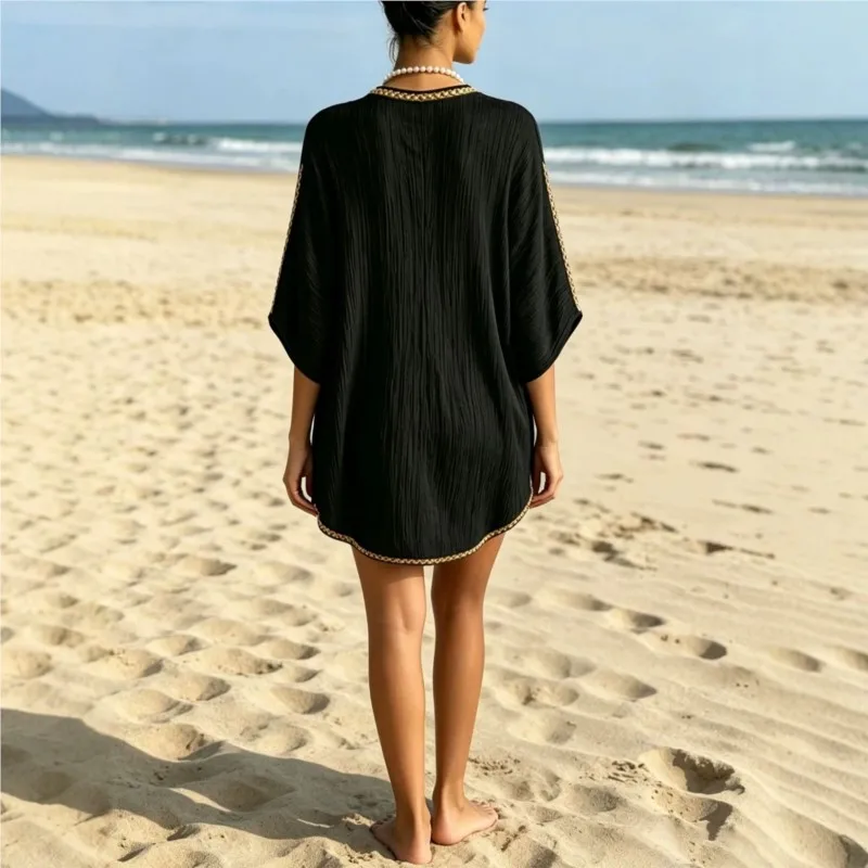 Beach Swimsuit Dress 2026 V-neck Oversized Bathing Suit Cover Ups Boho Beachwear Casual Loose Women's Swimwear Beach Vacation