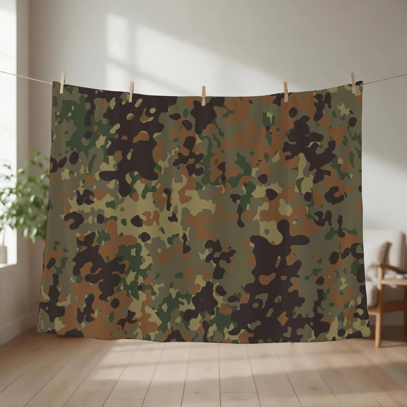 Flecktarn Pattern camouflage Throw Blanket couch cozy soft plush fuzzy picnic outdoor blanket