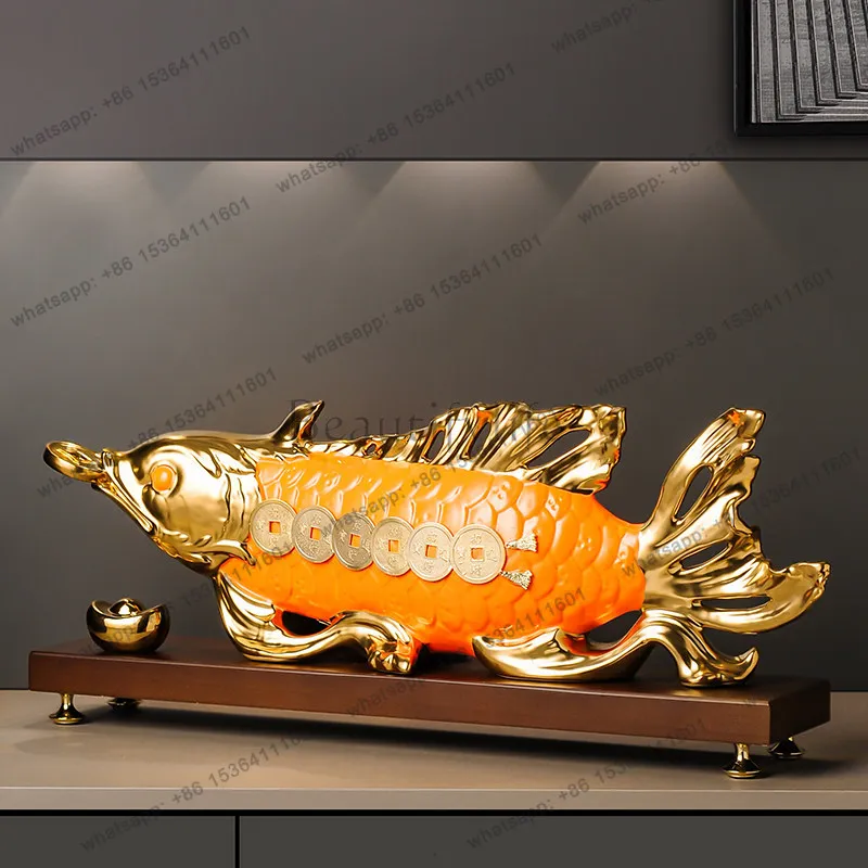 Hotel front desk lucky arowana ornament high-end living room entrance office decoration