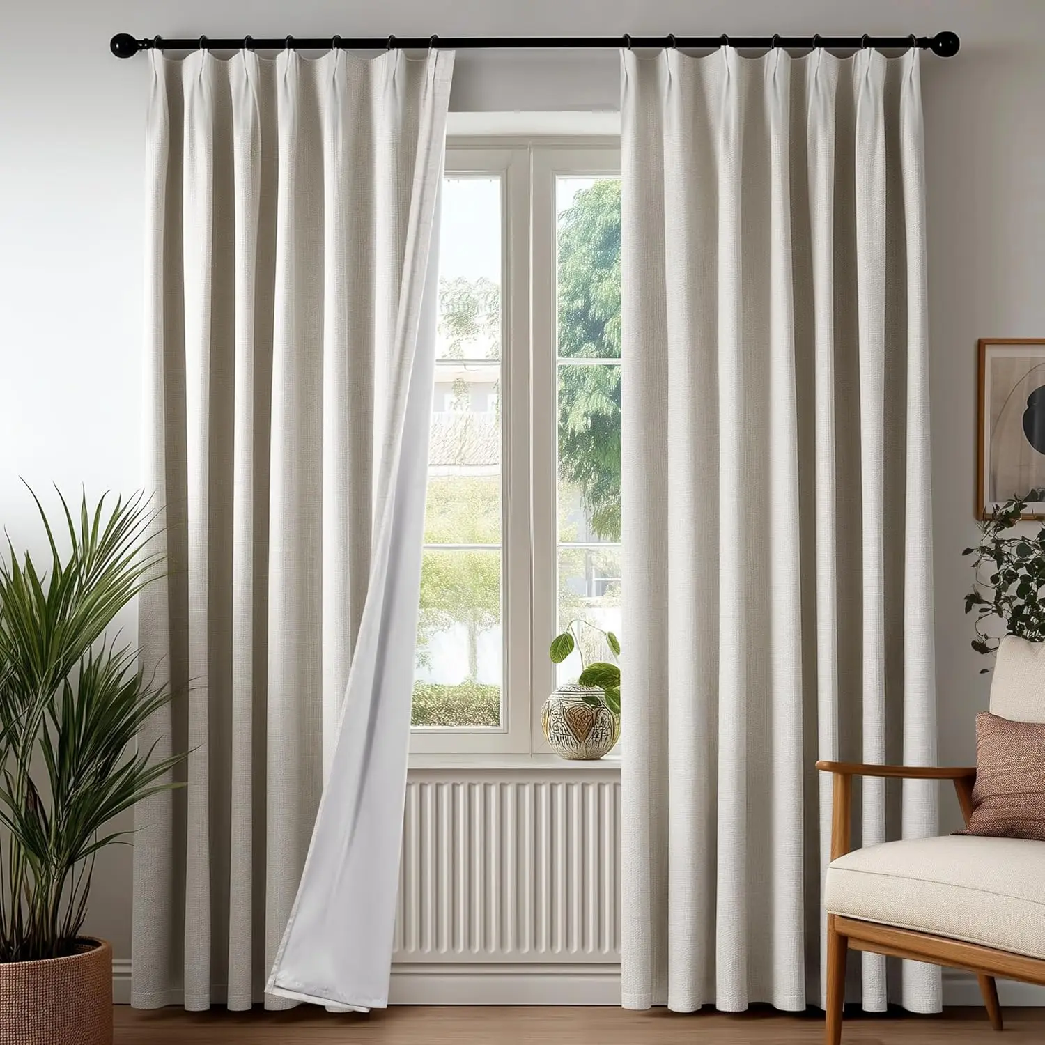 

Pinch Pleated Blackout Curtains, Faux Linen 100% Light Blocking Thermal Drapes for Bedroom & Living Room, (40" W x 90" L