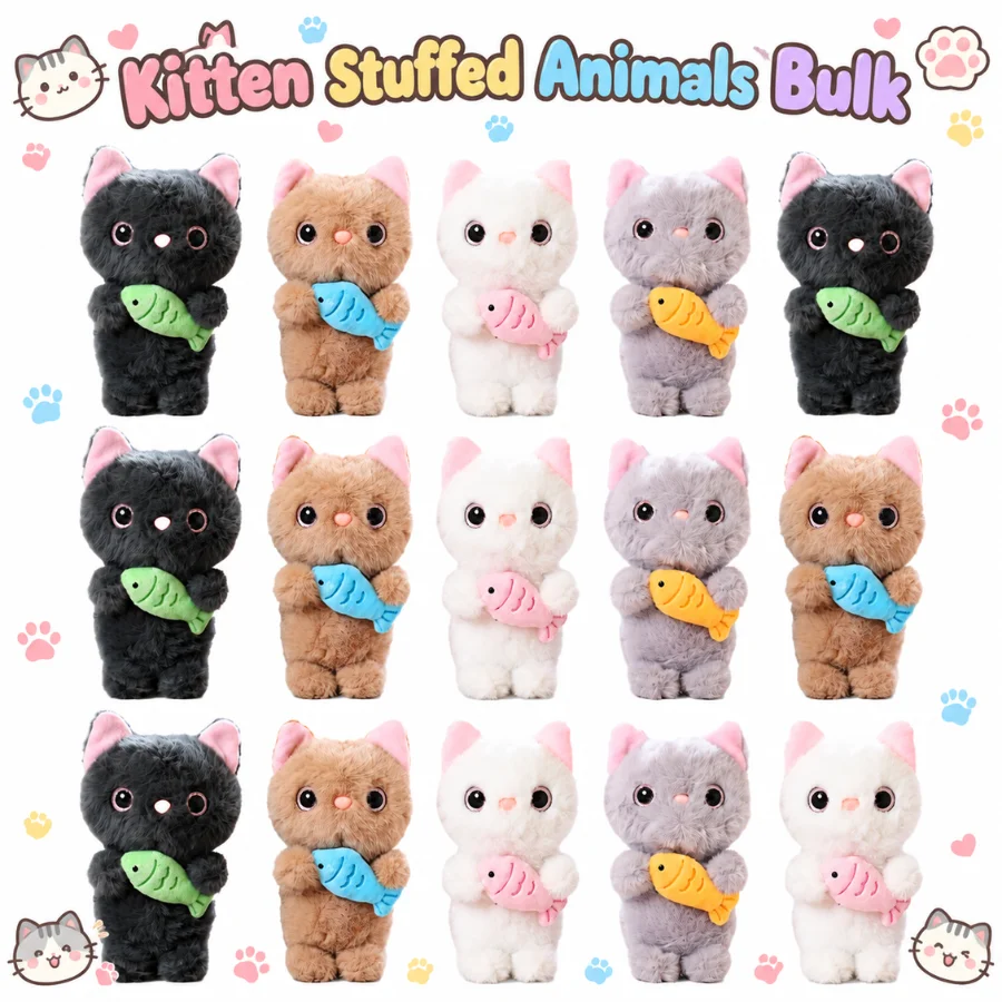 8-48PCS Adopt A Kitten Party Favors Fish Cat Plush Kitten Stuffed Animal Bulk for Birthday Party Gifts（New Style）