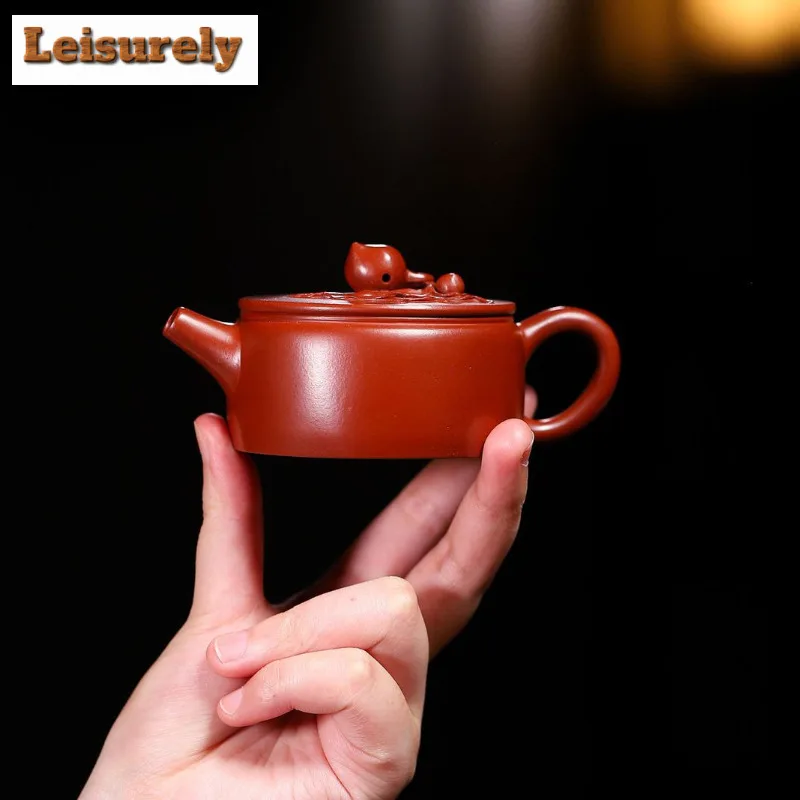 

130ml Yixing Purple Clay Teapots Handmade Longevity Peach Large Caliber Pot Raw Ore Dahongpao Mud Kettle With Filter Zisha Tea
