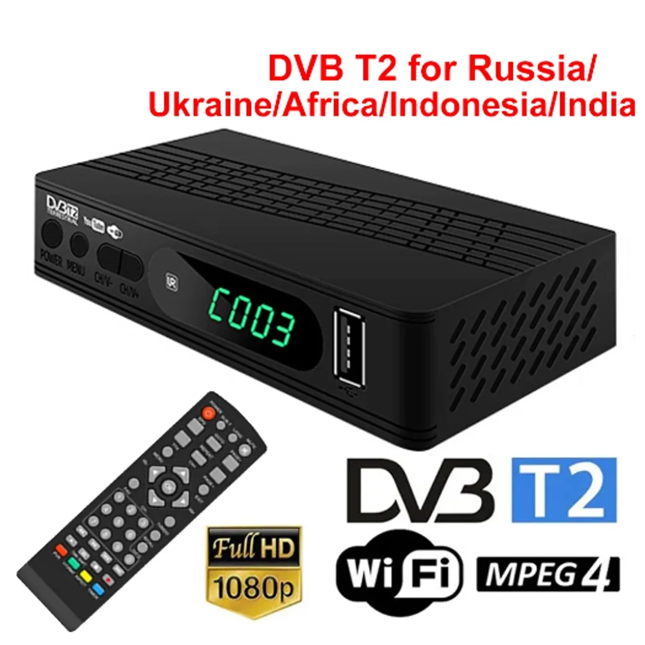 Russia Ukraine Africa Indonesia India Israel DVB-T2 TV Tuner Terrestrial Satellite TV Receiver HD 1080P Conversor Digital TV HD