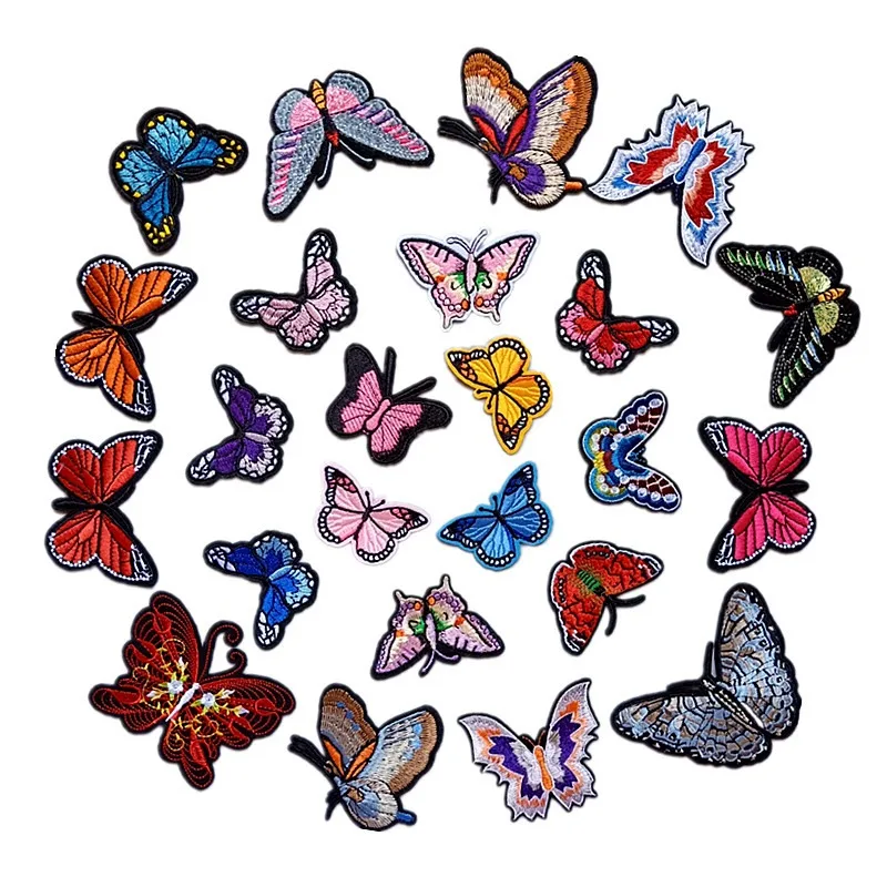 Cartoon Moths Embroidery Cloth Stickers Colorful Butterflies Iron on Patch Thermo Adhesive Label Clothes Decoration Appliques