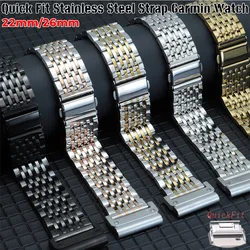 22/26mm QuickFit Stainless Steel Strap For Garmin watch Fenix 8 7 7X 6 6X Pro 5X Plus Metal Bracelet Watch 3HR Tactix Epix Band