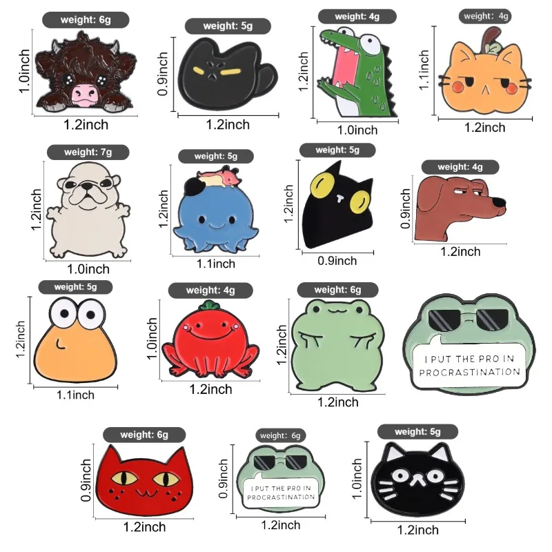 Niedliche Tier-Emaille-Pins mit großem Kopf: Lustige Krokodil-, Hunde-, Frosch-, Oktopus-, Tomaten-Broschen für Rucksack, Revers, als Schmuckgeschenk – Detail 1