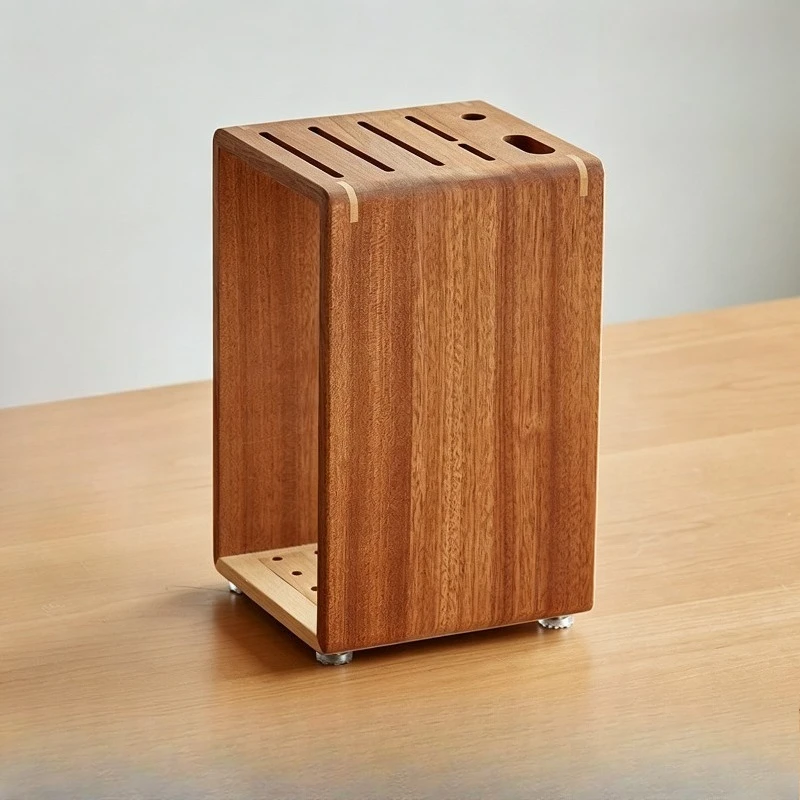 Solid Wood Knife Holder Storage Rack for Kitchen Countertop, Ventilated Quick-Drying Knife Block Organizer for Home