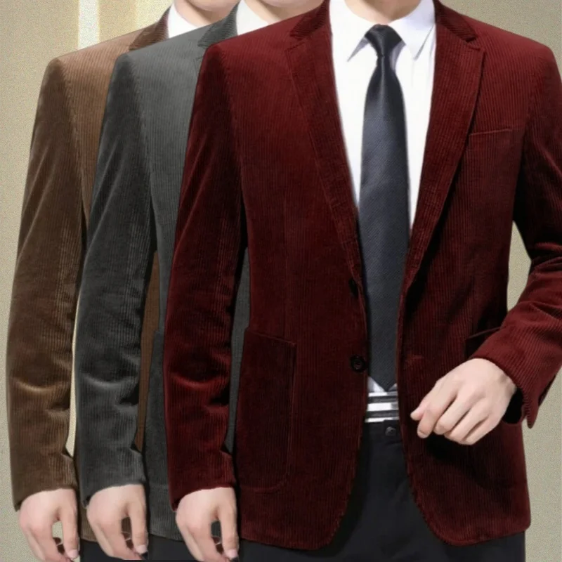 

Men's Corduroy Single Blazer Vintage Notch Lapel Casual Suit Elegant Tuxedo Set for Wedding Evening Parties Prom