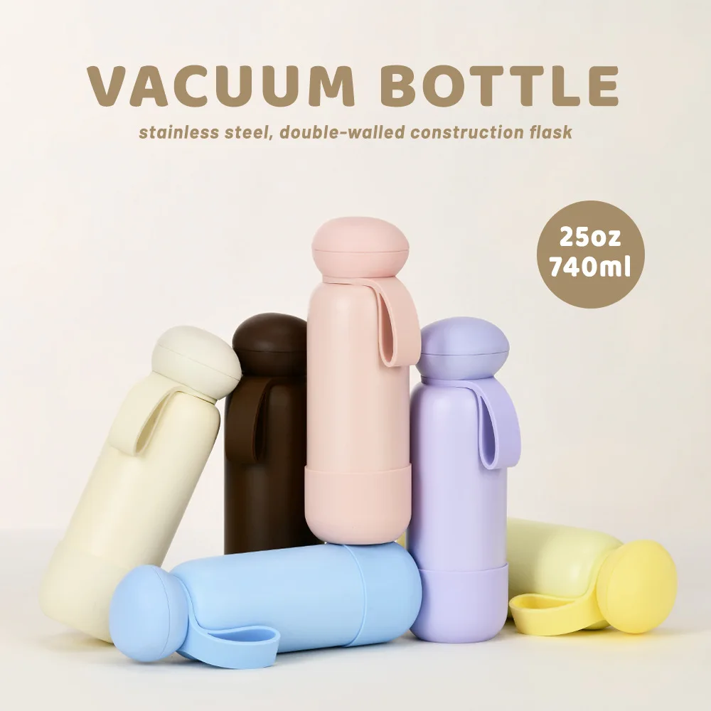 Термальная бутылка для воды большой емкости 740 мл с ручкой, двухслойная вакуумная посуда для напитков из нержавеющей стали, подарок, уличный термос Термальная бутылка для воды большой емкости 740 мл с ручкой, двухслойная вакуумная посуда для напитков из нержавеющей стали, подарок, уличный термос
